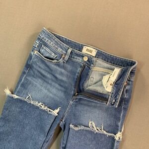 Paige Jeans Womens 29x28 Blue Claudine Mid Rise Crop Flare Raw Hem Stretch